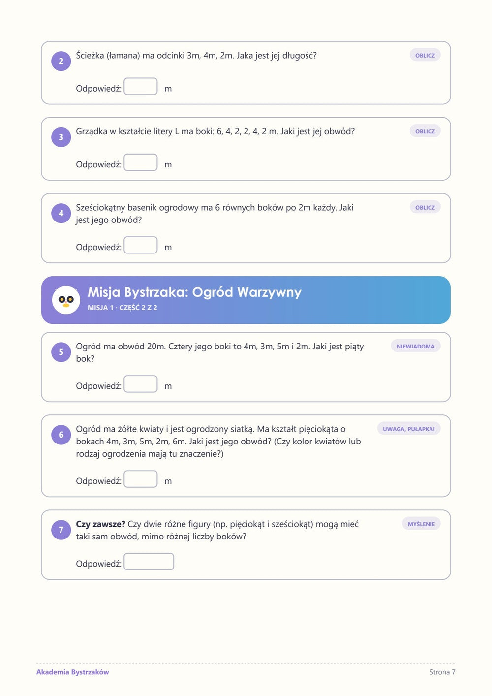 Prawdziwa strona z modułu Geometria, Obwód i Symetria, Klasa 3