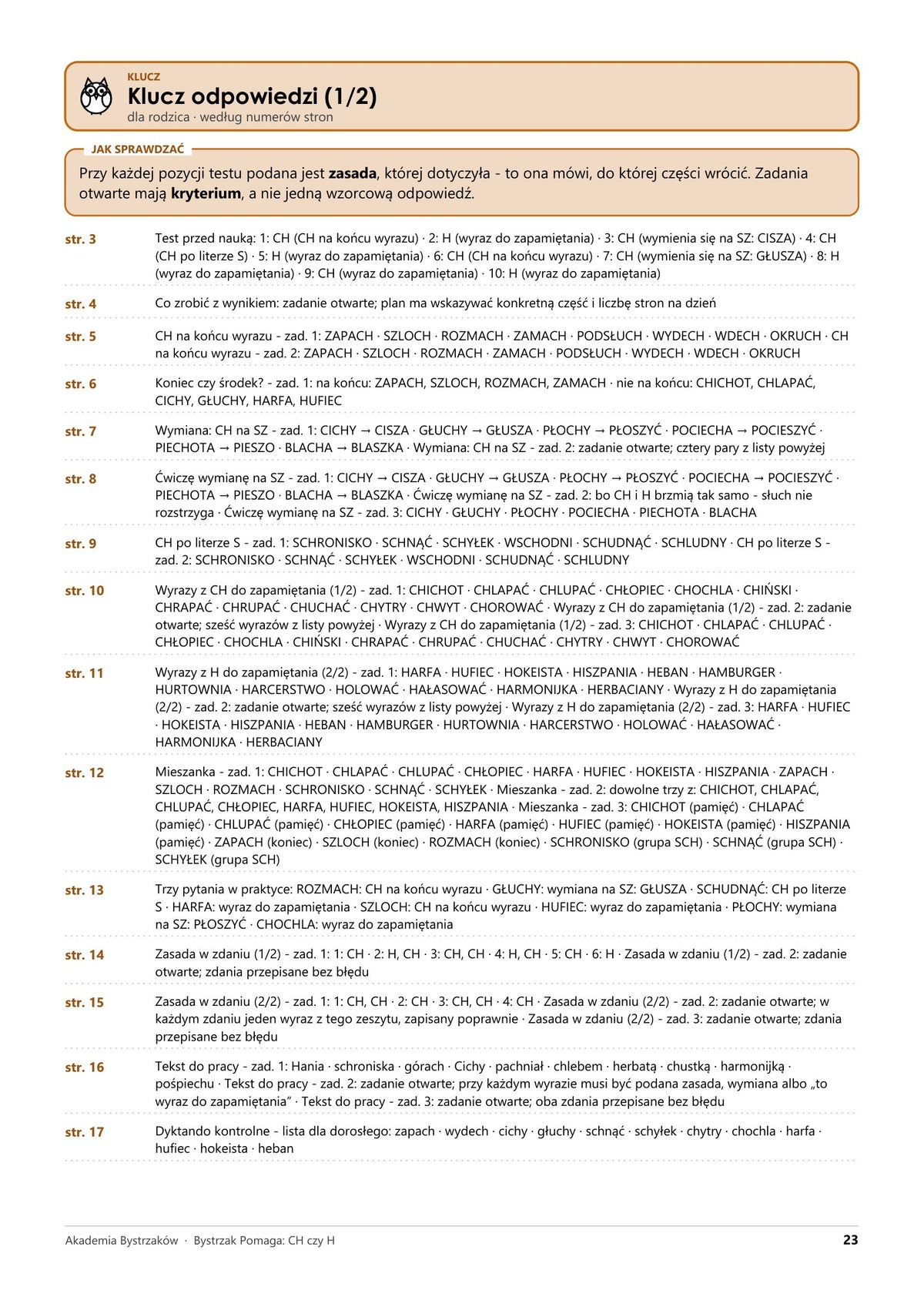 Bystrzak Pomaga: CH czy H — prawdziwa strona z pliku: klucz odpowiedzi dla rodzica