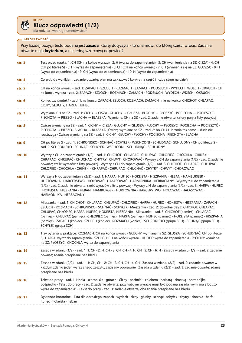 Bystrzak Pomaga: CH czy H — prawdziwa strona z pliku: klucz odpowiedzi dla rodzica
