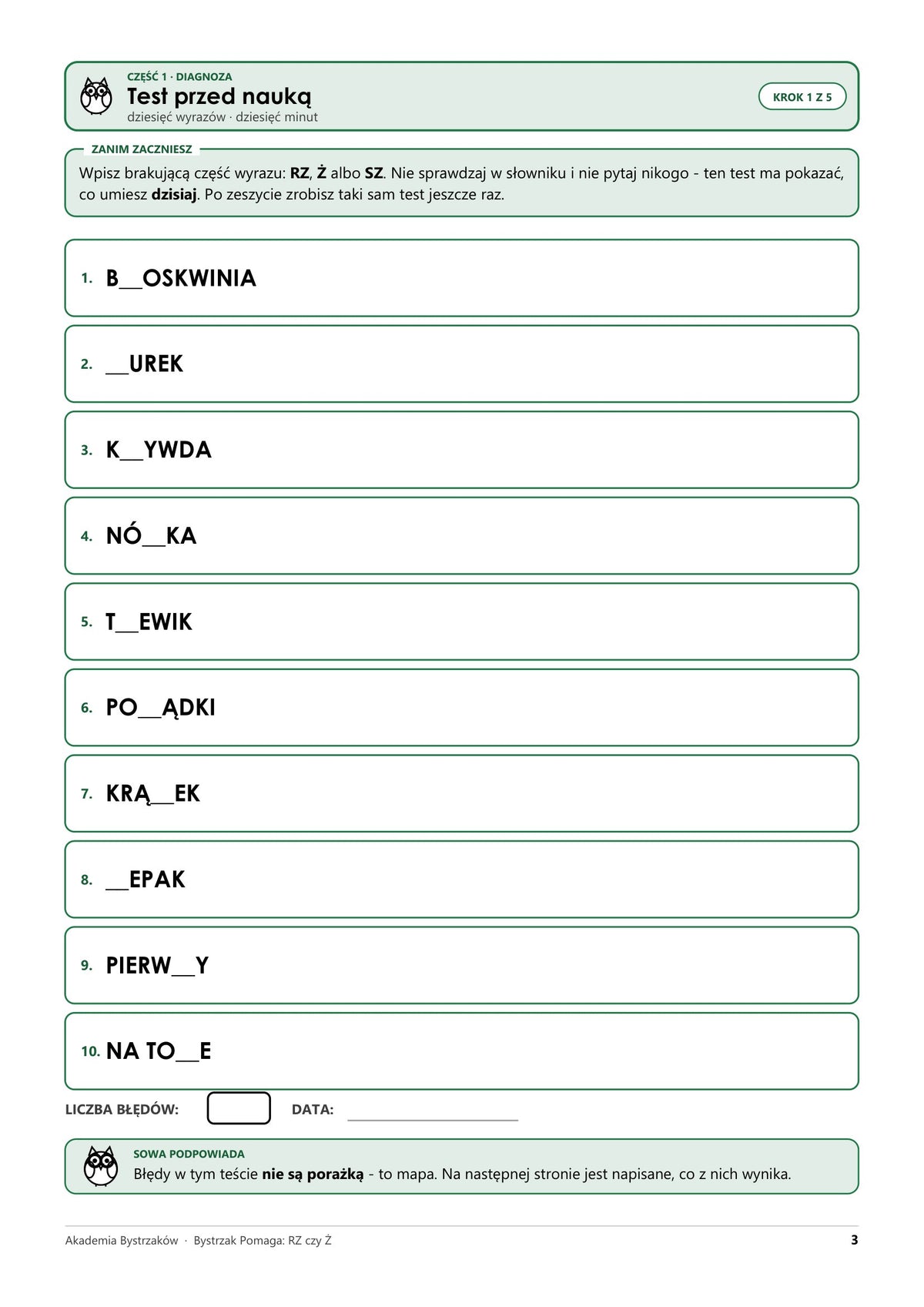 Bystrzak Pomaga: RZ czy Ż — prawdziwa strona z pliku: test przed nauką