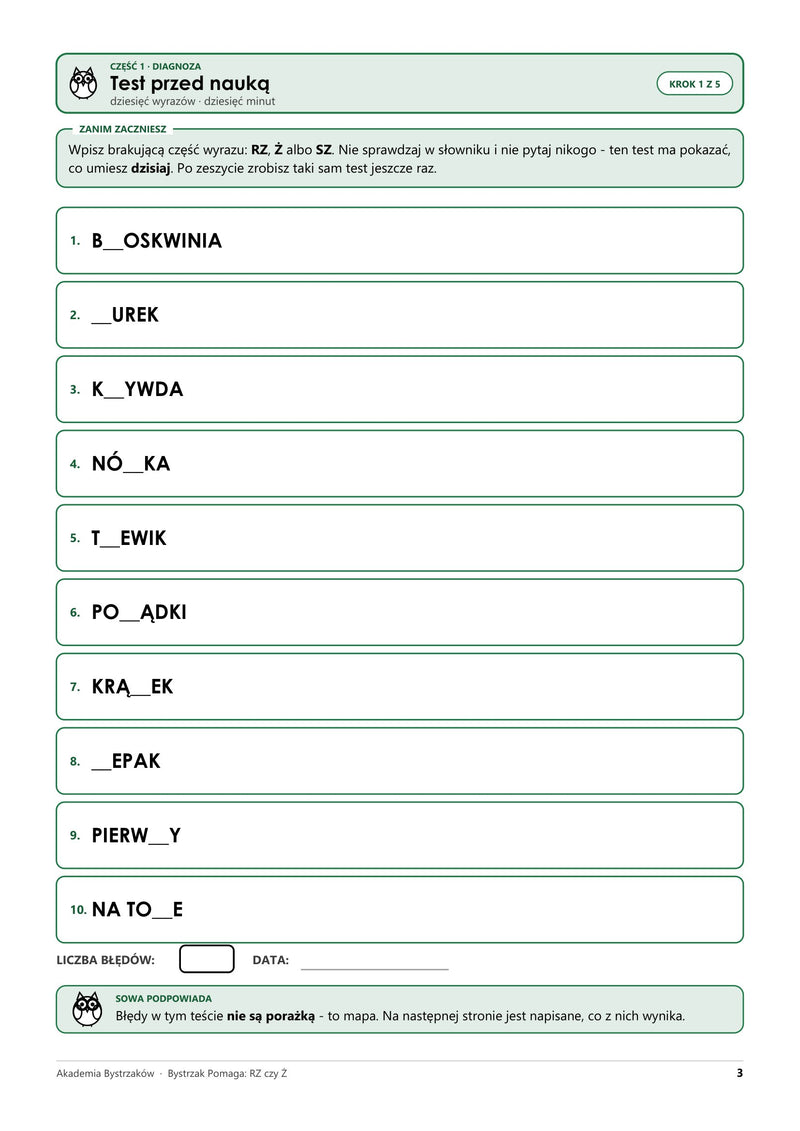 Bystrzak Pomaga: RZ czy Ż — prawdziwa strona z pliku: test przed nauką