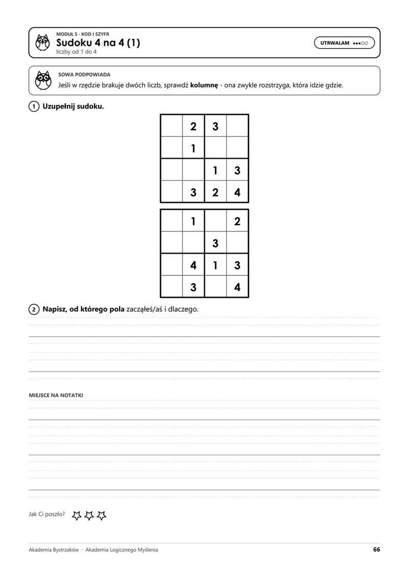 Prawdziwa strona: sudoku 4 na 4 z pytaniem o regułę