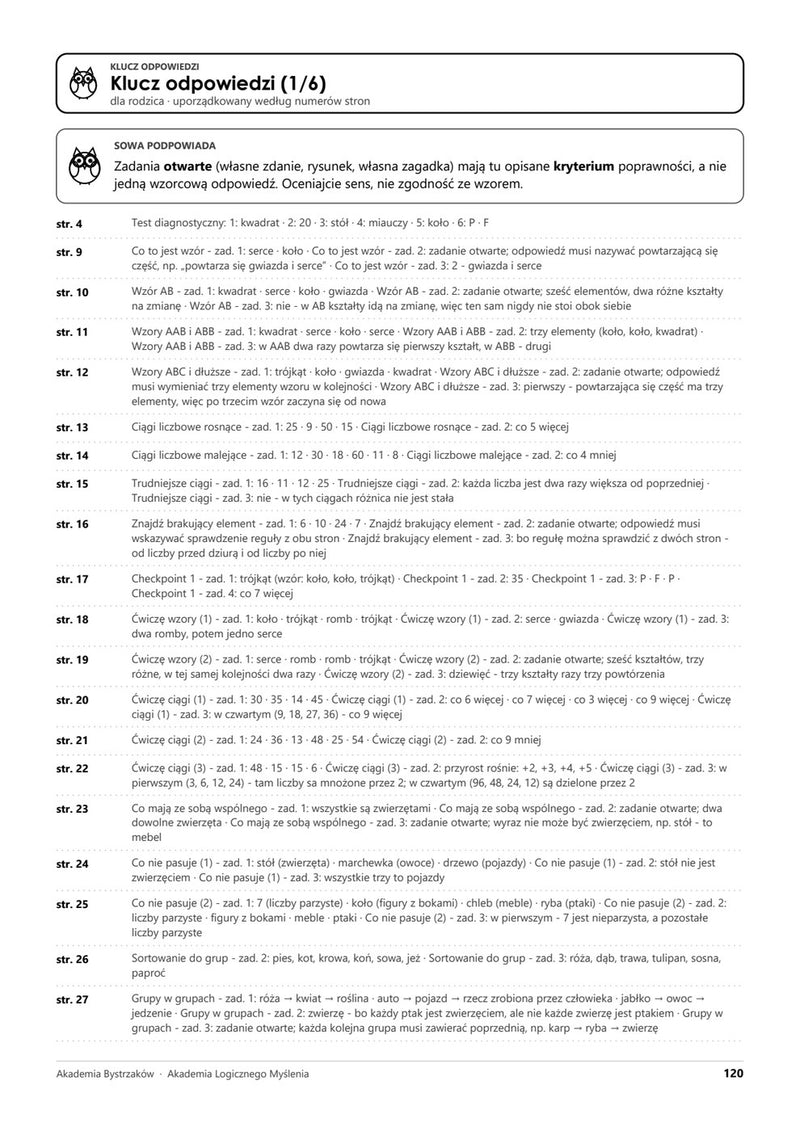 Prawdziwa strona klucza odpowiedzi — każda odpowiedź z uzasadnieniem